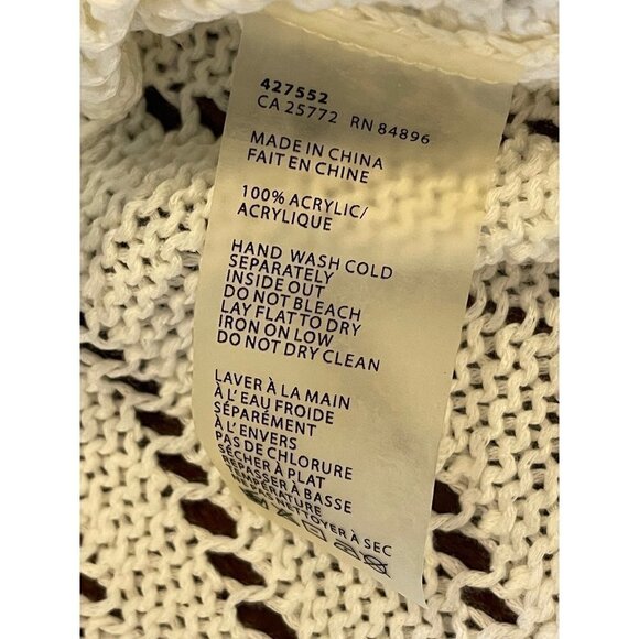 FYLO Ivory Open Crochet Knit Long‎ Sleeve Round Neck Pullover Sweater Size S - Picture 9 of 9